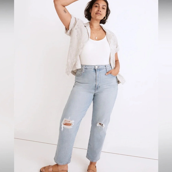 Madewell The Perfect Vintage Straight Jean in Danby Wash: Knee-Rip Edition NWT - Picture 2 of 10